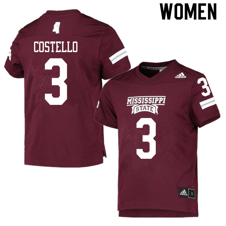 Women #3 K.J. Costello Mississippi State Bulldogs College Football Jerseys Sale-Maroon